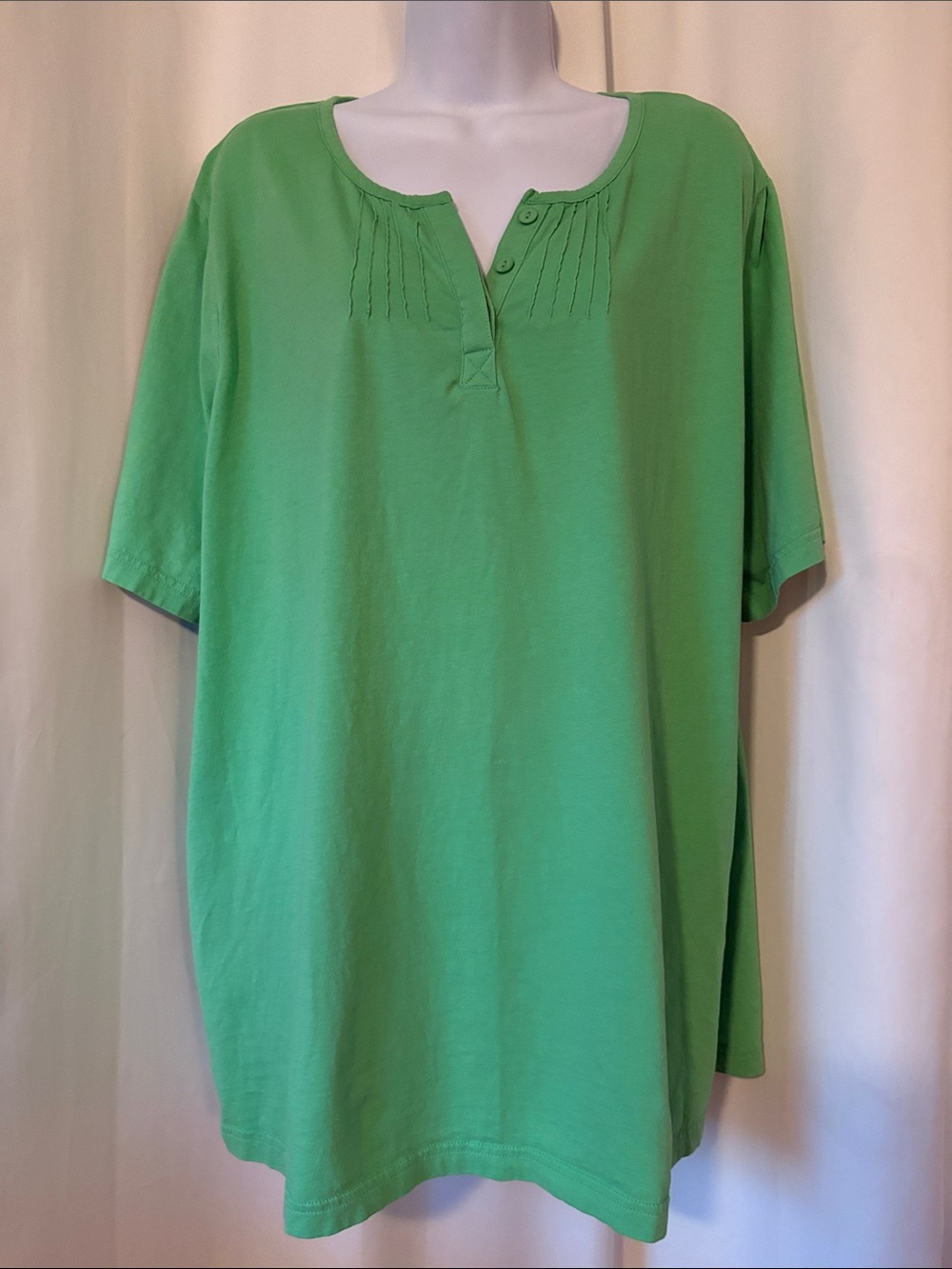 Penningtons Bright Green Short-Sleeve Pleated Henley Tee